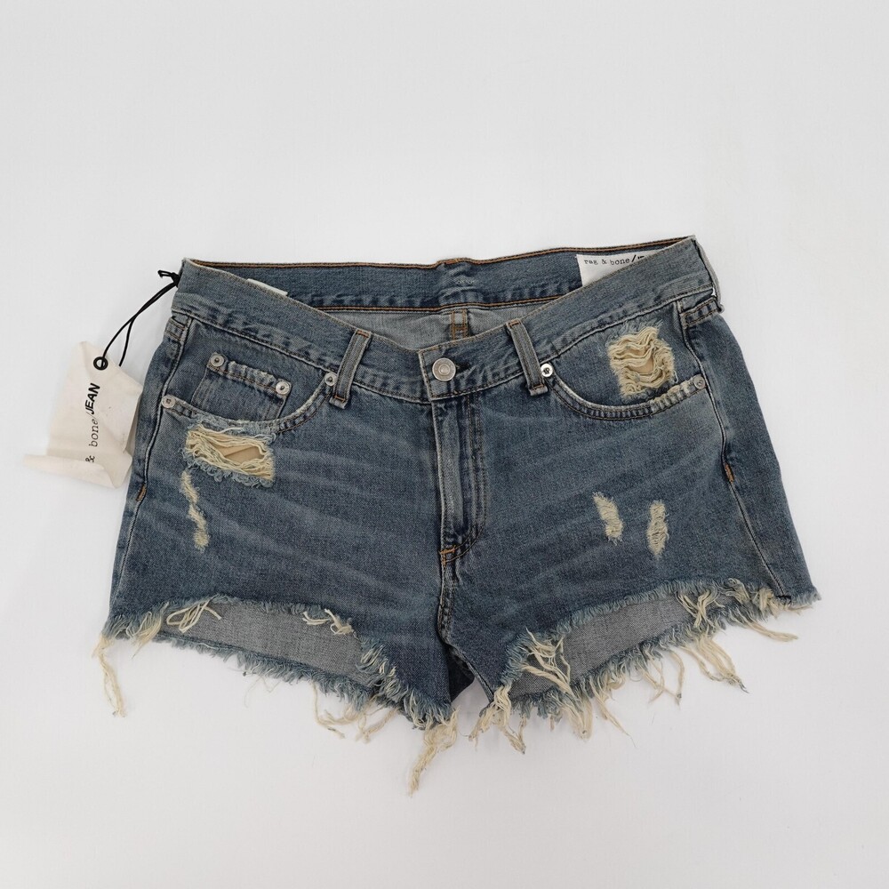 New Rag & Bone Winnie Cut Off Shorts Womens 27 Blue Distressed Denim Frayed Hem